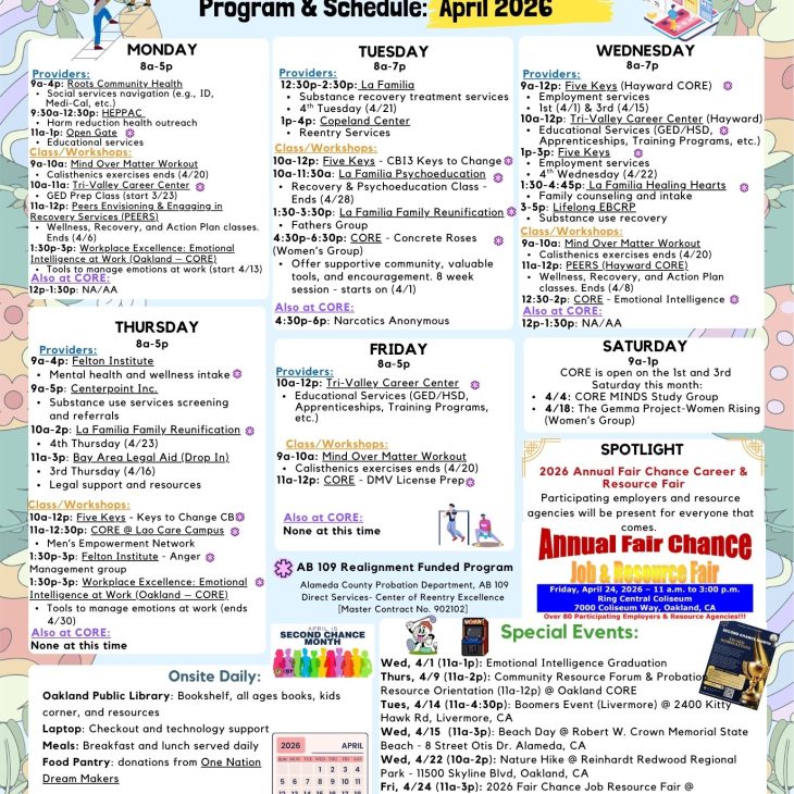 CORE April/Abril 2026 Calendar