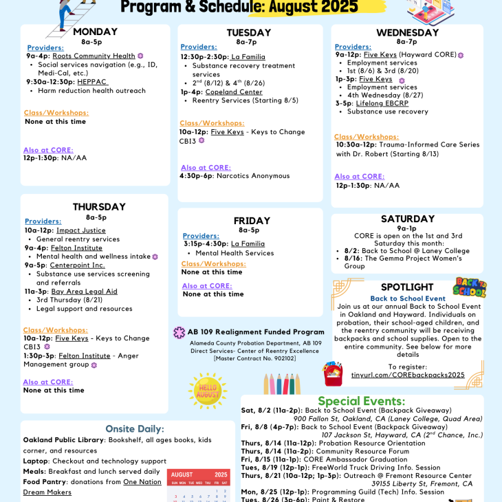 CORE August 2025 Calendar