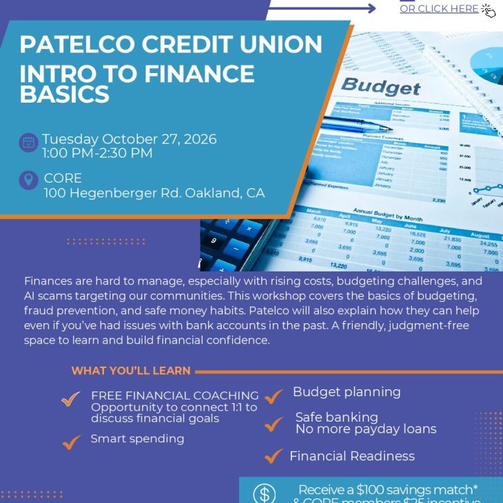 Tues/Mart 10.27.26 Patelco Credit Union: Intro to Finance Basics @ Oakland CORE