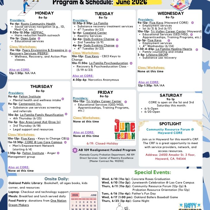 CORE June/Junio 2026 Calendar