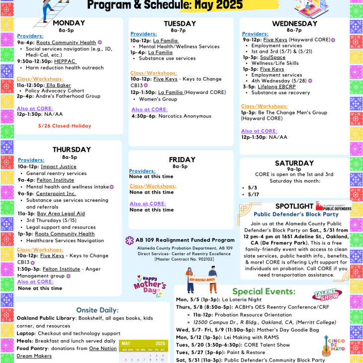 CORE May 2025 Calendar