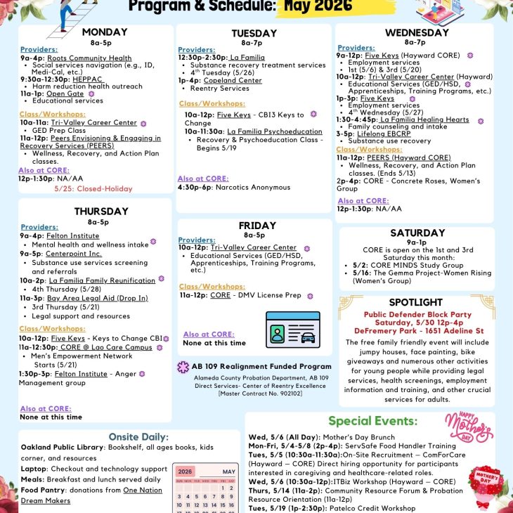 CORE May/Mayo 2026 Calendar