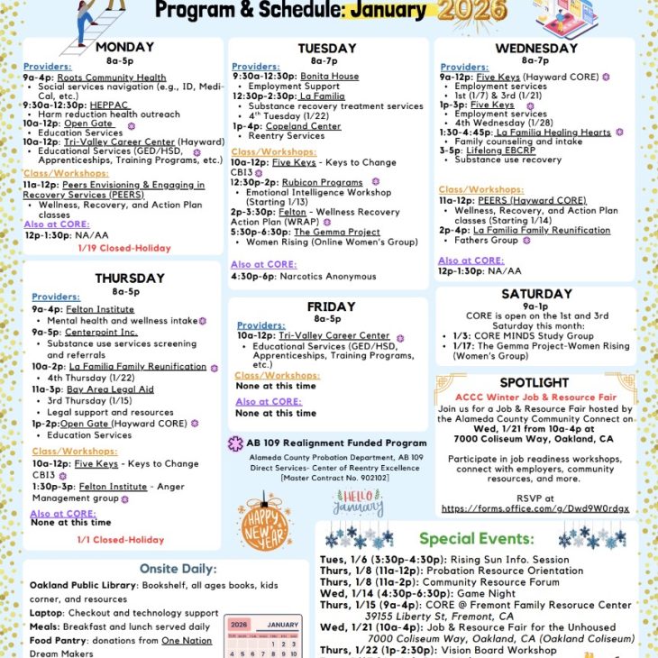CORE January 2026 Calendar